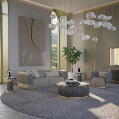 Woonkamer compleet 2-delig driezitsbank gestoffeerde meubels fauteuil modern design