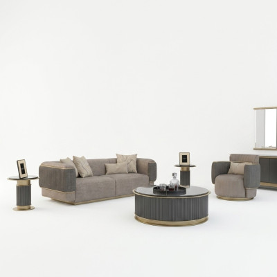 Woonkamer compleet 2-delig driezitsbank gestoffeerde meubels fauteuil modern design