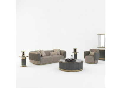 Woonkamer compleet 2-delig driezitsbank gestoffeerde meubels fauteuil modern design