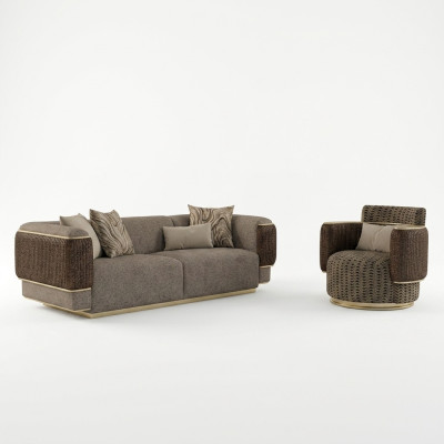 Bekleding Textiel Bankstel Set 2-dlg Woonkamer Driezitsbank Bank Modern Fauteuil