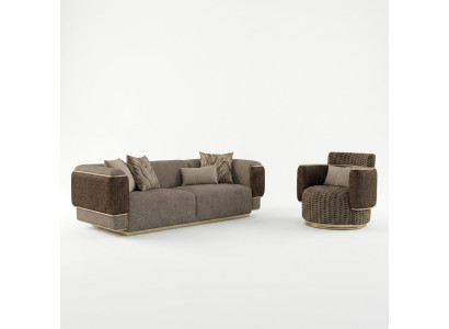 Bekleding Textiel Bankstel Set 2-dlg Woonkamer Driezitsbank Bank Modern Fauteuil