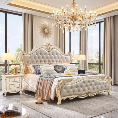 Dit klassieke meubelset van 3 delen bestaat uit een luxe bed en 2 nachtkastjes.