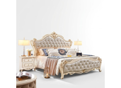 Dit klassieke meubelset van 3 delen bestaat uit een luxe bed en 2 nachtkastjes.