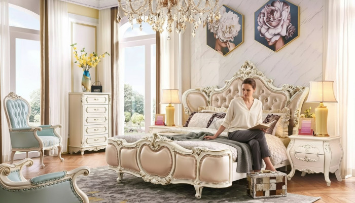 klassieke meubelset slaapkamer bed 2x nachtkastjes commode luxe set 4-delig