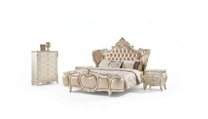 klassieke meubelset slaapkamer bed 2x nachtkastjes commode luxe set 4-delig