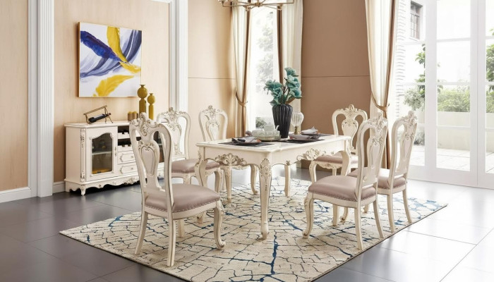 Eetkamerset meubels voor uw interieur, parelwitte klassieke meubels van 8 stuks.