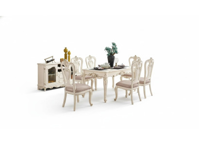 Eetkamerset meubels voor uw interieur, parelwitte klassieke meubels van 8 stuks.