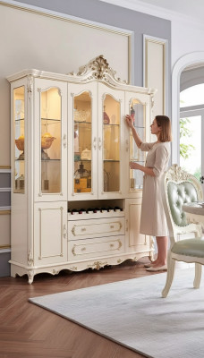 Vitrine Hout klassieke woonkamermeubelen nieuw luxe interieur parelwit