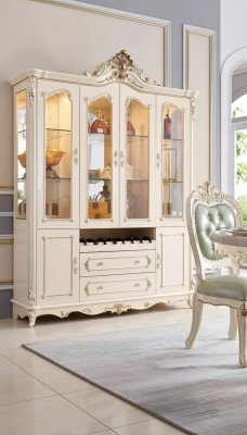 Vitrine Hout klassieke woonkamermeubelen nieuw luxe interieur parelwit