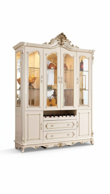 Vitrine Hout klassieke woonkamermeubelen nieuw luxe interieur parelwit