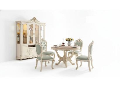 Parelwit eetkamer set Eettafel 6x Stoelen Vitrine 8-delige luxe set