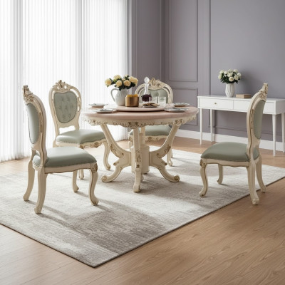 Eetkamerset 7-delig houten klassiek meubilair Eettafel + 6x Stoelen Luxe