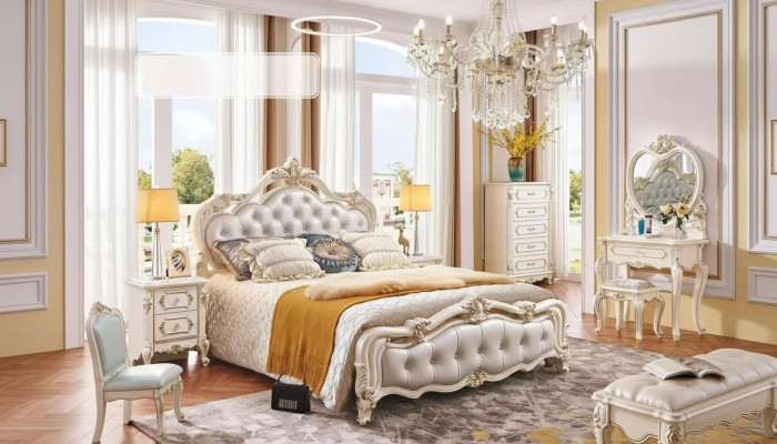 Slaapkamer set Bed 2x Nachtkastjes Kaptafel Krukje Commode 6 delig Luxe