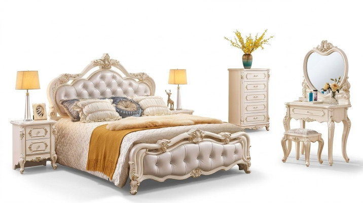 Slaapkamer set Bed 2x Nachtkastjes Kaptafel Krukje Commode 6 delig Luxe