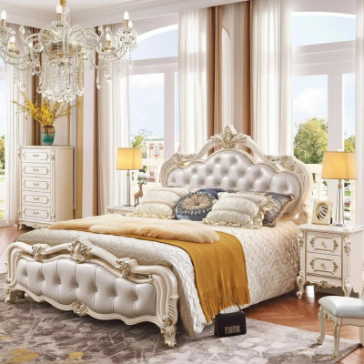 Slaapkamer set chesterfield bed + 2x nachtkastjes hout luxe 3-delig interieur
