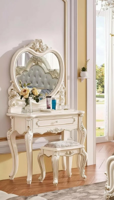 Klassieke kaptafelkruk Designer houten meubelset Slaapkamer 2-delig