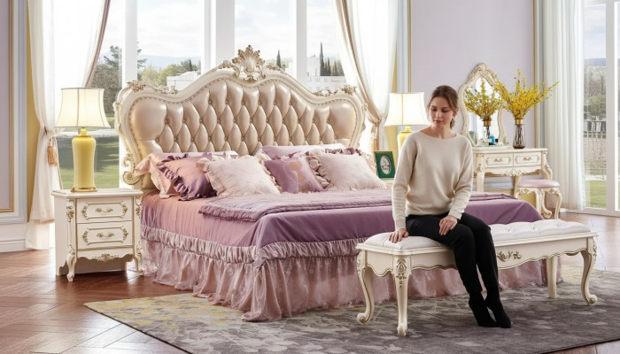 Slaapkamer set chesterfield bed 2x nachtkastjes klassiek meubilair 3-delig