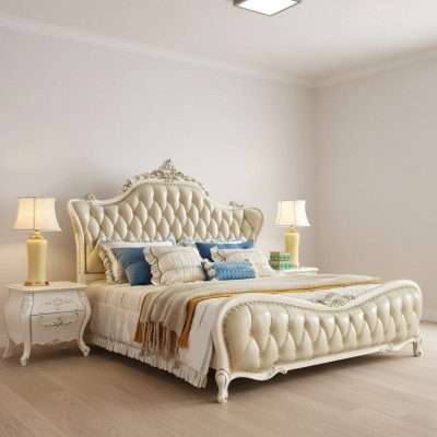 Slaapkamerset klassiek bed chesterfield 2x nachtkastjes massief hout 3-delig