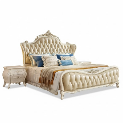 Slaapkamerset klassiek bed chesterfield 2x nachtkastjes massief hout 3-delig