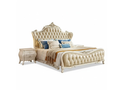 Slaapkamerset klassiek bed chesterfield 2x nachtkastjes massief hout 3-delig