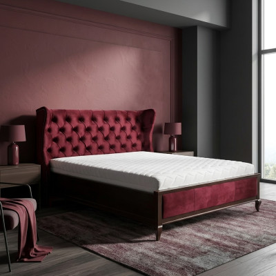 Klassieke Chesterfield-stijl bedden Luxe tweepersoonsbed Houten meubels Rood fluweel