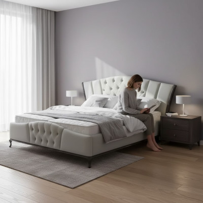 Beddengoedontwerp luxe dubbele hotelbedden Chesterfield houten meubels nieuw