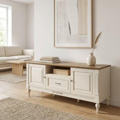 Tv-standaard, dressoir, houten tafel, wandplank, modern tv-standaardontwerp.