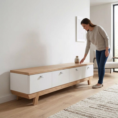Woonkamer tv-standaard hout televisie wit standaard kast meubels rtv