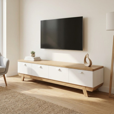 Woonkamer tv-standaard hout televisie wit standaard kast meubels rtv