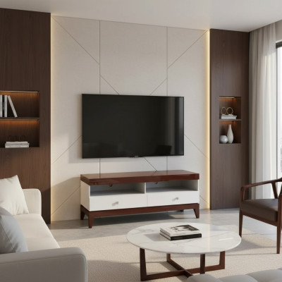 Woonkamer tv-standaard televisie wit dressoir kast meubels hout.  (de) Wohnzimmer TV-Ständer Fernsehen weißer Sideboard Schrank Möbel Holz.