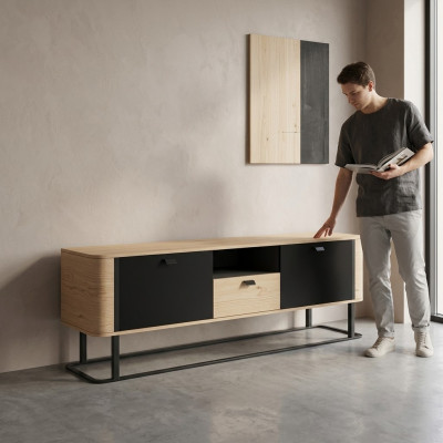 Woonkamer tv dressoir tv-standaard lage zijkant woonkamers hout metaal