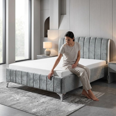 Luxe slaapkamerbedden grijs tweepersoonsbed houten bedden bedframe bed