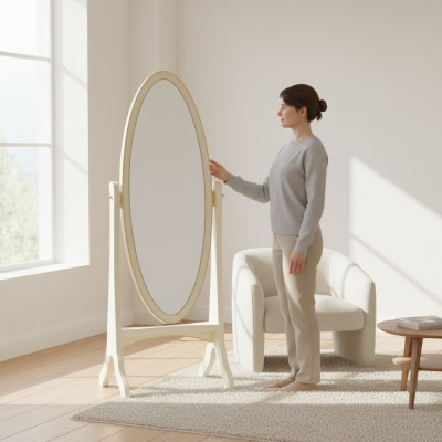 Woonkamer vloerspiegel spiegel houten frame ovaal wit staande spiegel spiegel