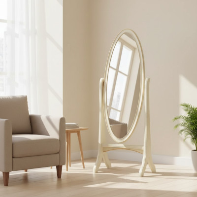 Woonkamer vloerspiegel spiegel houten frame ovaal wit staande spiegel spiegel