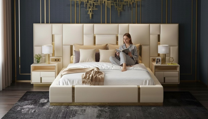Compleet slaapkamer meubelset 3-delig. Design meubels nachtkastjes bedden.