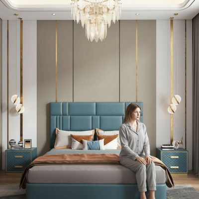 Luxe slaapkamer bed design gestoffeerde dubbele hotelbedden meubels 180x200