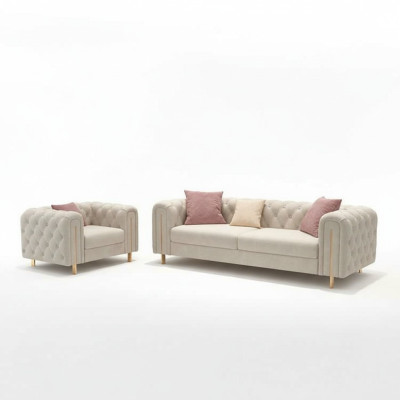 Set van 2 delen Woonkamer bankstel dubbele bank Moderne fauteuil Leder