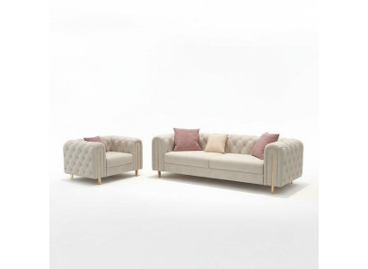 Set van 2 delen Woonkamer bankstel dubbele bank Moderne fauteuil Leder