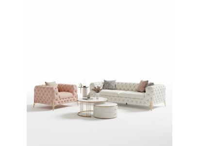 Woonkamerset Design Chesterfield leren bankstel met zitkussens, 2-delig.