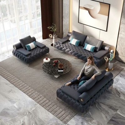 Woonkamer set 3-delig zwart Woonkamer bankstel 3 + 2 + 1-zits Nieuw Hout.
