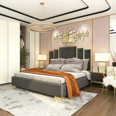 Bed 2x Nightstand 3-piece Bedroom Set Modern Luxury Design Nightstands