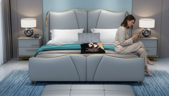 Bed 2x Nightstand 3 pcs. Bedroom Set Design Furniture Modern Luxury Beds New