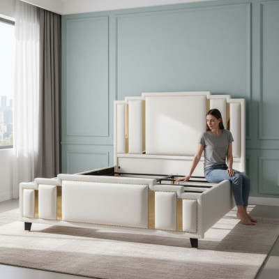 Leren bedbekleding ontwerp luxe dubbel hotel slaapkamer bedden