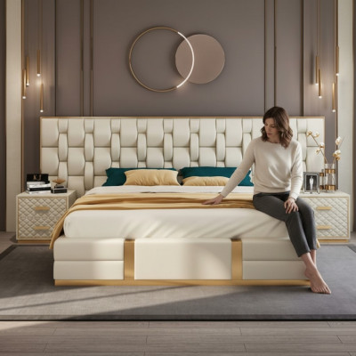 Beddensprei Ontwerp Luxe Dubbele Hotelbedden beige Luxe Hotel Nieuw