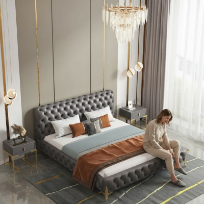 Bed 2x Nightstand 3 pieces Bedroom Set Design Modern Luxury Bedroom sets
