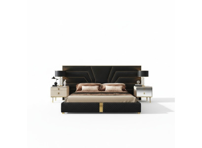 Ontwerper Bed Bedden Gestoffeerd Bed Metaal Goud 180x200 Huwelijksbed Tweepersoonsbed