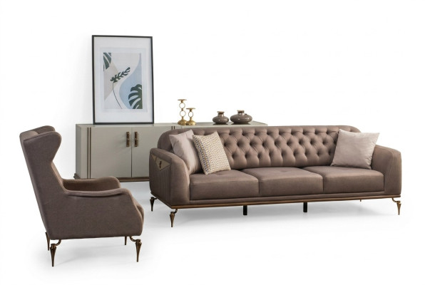 Beige Chesterfield woonkamerset met 3+1 zits luxe bank nieuw.