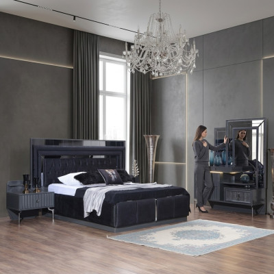 Compleet Zwarte Slaapkamerset Luxe Tweepersoonsbed Nachtkastjes 4-delig