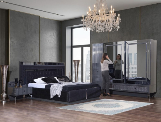 Zwart slaapkamerset Luxe set Bed 2x nachtkastjes Kast