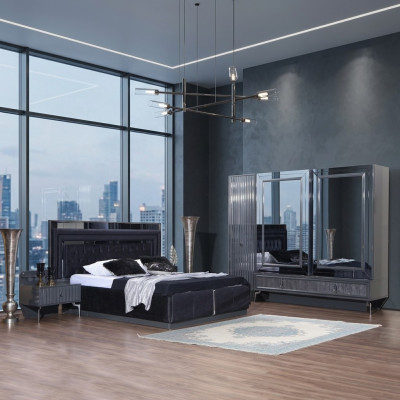 Zwart slaapkamerset Luxe set Bed 2x nachtkastjes Kast